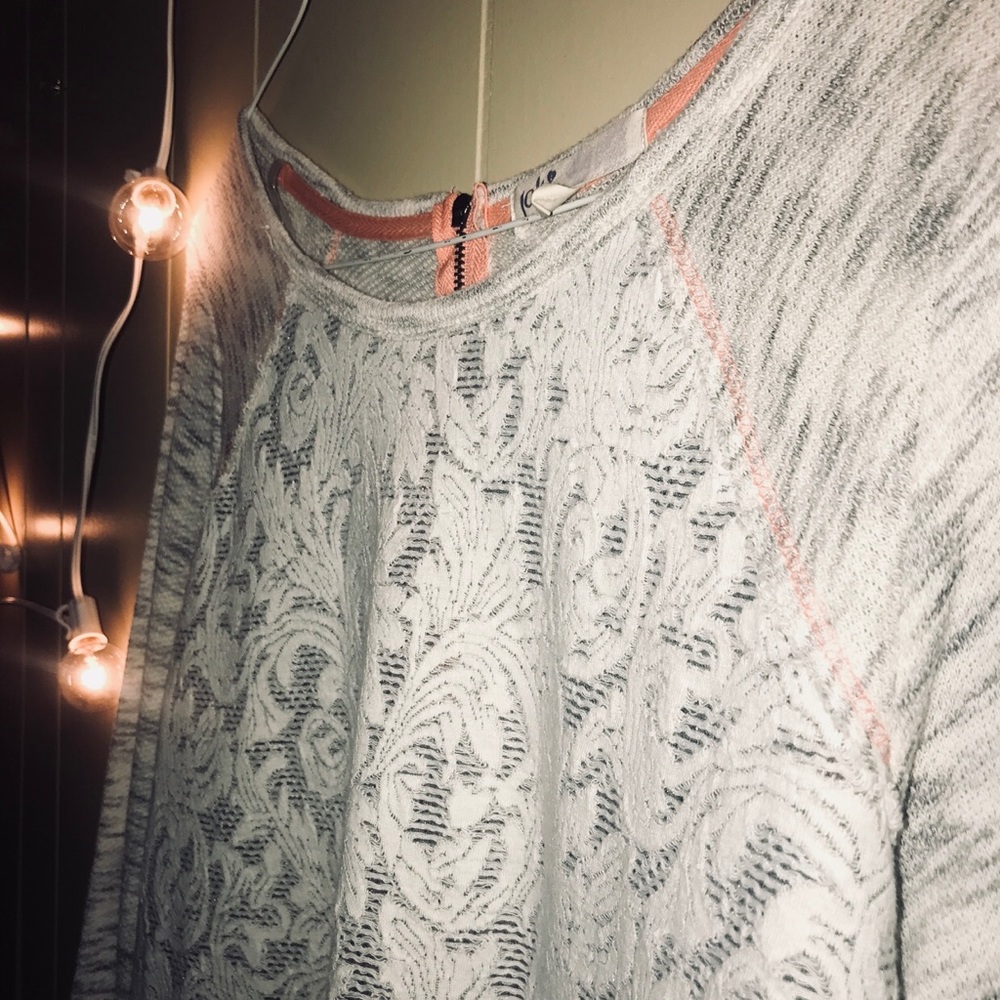 Pink, White, and Gray Lace Shirt W/ Zipper